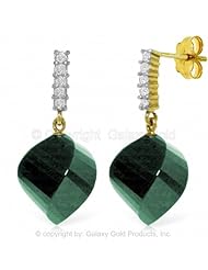 14K Yellow Gold Dangle Earrings with Twisted Emeralds and Diamond accents