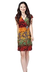 V-neck Floral Print Short Sleeves Sleeveless Summer Polyester   Dress With Rhinestones