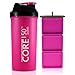 Core150 Attitude Shaker - Pink - 35oz Protein Shaker Bottle. Contains easy stack removable storage with 3 compartments