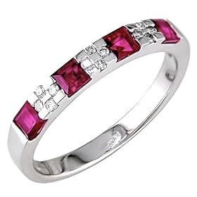 14K White Gold 1 10 ctw Diamond (I-J, I2-I3) and Ruby Ring by Amour