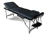 FoxHunter Deluxe Portable Lightweight Massage Table Beauty Couch Therapy Bed Folded 3 Section Aluminium Frame Black with Headrest Armsupport Free Cover and Carrying Bag