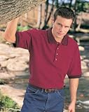 Men's Cotton Pique Pocketed Golf Shirt with Jacquard Trim