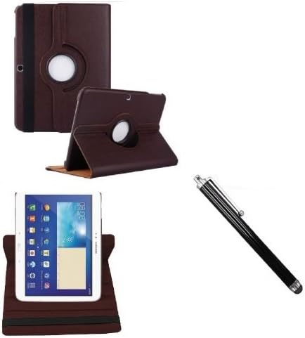 FlyStone Samsung Galaxy Tab 3 10.1" P5200 P5220 360 Degree Slim Rotating Leather Auto Sleep/Wake Smart Case with Swivel Stand Cover Using in Landscape Mode Or Portrait Mode. (Tab 3 10.1" P5200, Dark Brown)