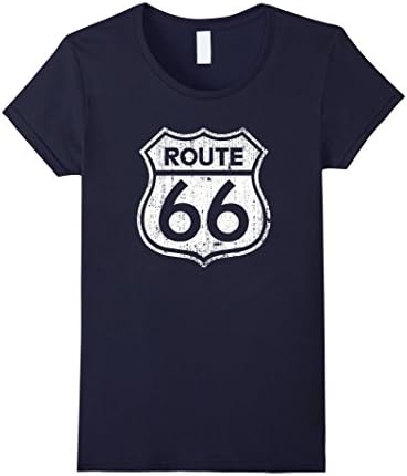 Women's Historic Route 66 Distressed T-Shirt Medium Navy