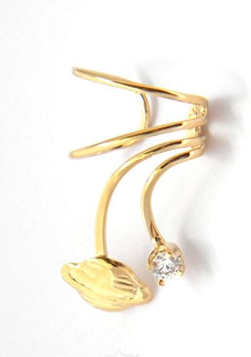 Gold Vermeil Planet Saturn and Cubic Zirconia Ear Cuff Wrap Right Ear B