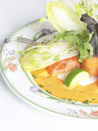 Fork Beside Elegant Plate of Fresh Salad Stretched Canvas Poster Print, 24x32