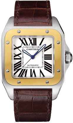 Cartier Men\'s W20072X7 Santos 100 XL Automatic Yellow Gold Stainless Steel and Leather Watch