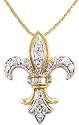 10k Gold Overlay Sterling Silver 1/4 cttw Diamond Fleur-De-Lis Pendant