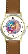 Hanukkah Dreidels Plate Judaica Jewish Theme - WATCHBUDDY&reg; DELUXE TWO-TONE THEME WATCH - Arabic Numbers - Brown Leather Strap-Size-Large ( Men's Size or Jumbo Women's Size )