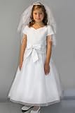 Communion Dress with Brocade Lace Bodice, Sequins and Pearls