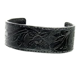 1-Inch wide Embossed Black Western Tooled Leather Cuff by 