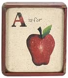 Apple (Whole) Hand Stenciled Wood Sign - Creme Board-Navy Blue Letters-Frame