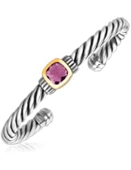 18K Yellow Gold and Sterling Silver Rope Cuff Bangle with Amethyst Centerpiece