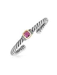 18K Yellow Gold and Sterling Silver Rope Cuff Bangle with Amethyst Centerpiece