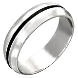 Stainless Steel Men's Ring Size 10, Black Center Stripe