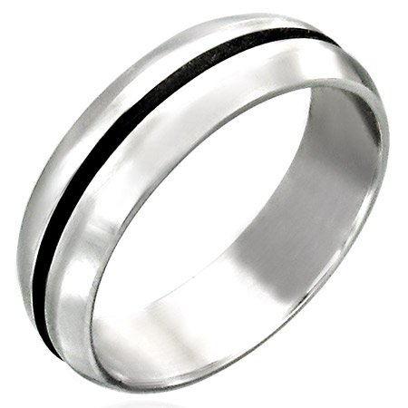 Stainless Steel Men's Ring Size 10, Black Center Stripe