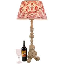 Antique Red Toile Style Designer French decorator lamp and shade imported from France