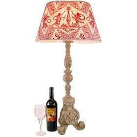 Antique Red Toile Style Designer French decorator lamp and shade imported from France