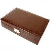 12 Watch Box Brown Leather Croco Grain Large Compartments Lined Pocket