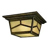 Westinghouse 69976 Ridgetop Two-Light Exterior Flush Mount Fixture, Marbleized Bronze Finish with Seeded Linen Globe
