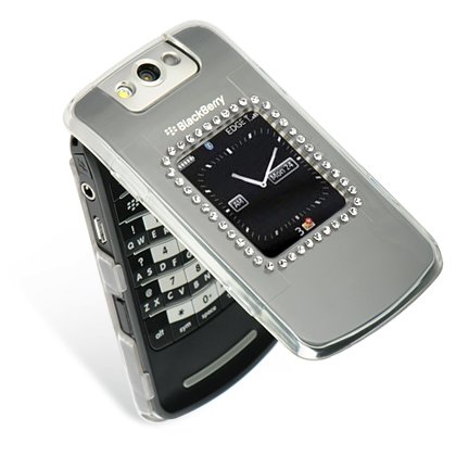 Clear Transparent with White Crystal Diamonds Snap-On Cover Hard Case Cell Phone Protector for BlackBerry Pearl Flip 8220