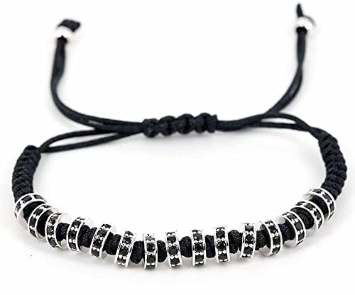 24kt Gold Plated Black Zircon Stoppers Macrame Bracelet Men White Silver