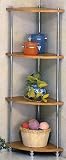 Retro 4 Tier Chrome Corner Rack with Wood Shelf Tops