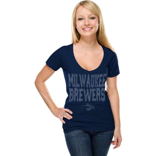 Milwaukee Brewers Women's Navy Baby Jersey Short Sleeve V-neck T-shirt