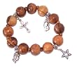 Elastic Olive wood religious bracelet with Silver tone Cross, Holy Face, Star and Mary with Child (Large) *** packed as a gift with special Certificate of Authenticity and origin and a FREE Lord's Prayer gift card