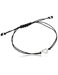 Sterling Silver Black Thread with Open Heart Adjustable Bracelet, 7"