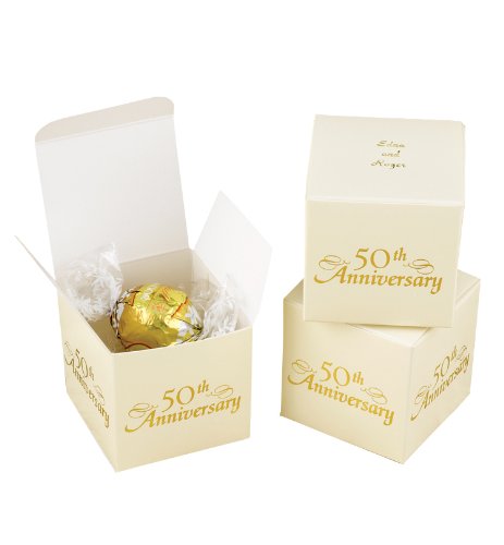 Hortense B. Hewitt Wedding Accessories, Favor Boxes, Ivory and Gold 50th Anniversary, Pack Candle of 25