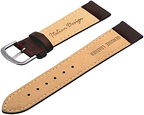 Italian Design #ITAL5064 20mm Brown Thin Flat Plain Genuine Leather Replacement Strap