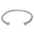 Two-Tone 14k Gold Plated and Sterling Silver Thin Twisted Bangle Cuff Bracelet