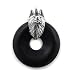 Sterling Silver Black Onyx with Wolf Head Pendant