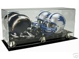 Deluxe Acrylic Double-Mini Helmet Display Case with Gold Risers and Mirrored Back