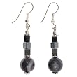 Handmade Black Hematite & Sardonyx Dangle Earrings With Silver Beads