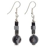 Handmade Black Hematite & Sardonyx Dangle Earrings With Silver Beads