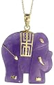 10k Gold 18" Chain & 1 1/8" (28mm) tall Elephant Pendant in Lavender Jade