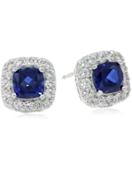 Sterling Silver, Gemstone, and Created White Sapphire Cushion Stud Earrings