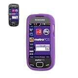 New Fashionable Perfect Fit Soft Silicon Gel Protector Skin Cover (Faceplate/Snap On) Rubber Cell Phone Case with Screen Protector for Samsung SCH-R860 Caliber MetroPCS - Purple