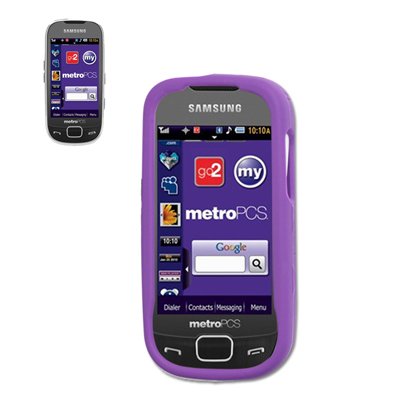 Fashionable Perfect Fit Soft Silicon Gel Protector Skin Cover (Faceplate/Snap On) Rubber Cell Phone Case with Screen Protector for Samsung SCH-R860 Caliber MetroPCS - Purple