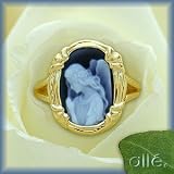 14K Blue Agate Guardian Angel Cameo Ring