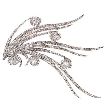 Lee Angel Silver Cubic Zirconia and Crystal Spray Brooch
