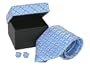 Silver, Gray, and Blue Windowpane 100% Silk Necktie & Cufflinks