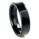 Black Tungsten Carbide 7mm Flat Wedding Ring Size 6-15