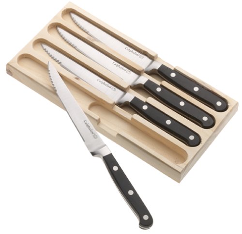 Calphalon Traditional 4-Piece Forged Steak Knife Set with Wooden Storage Tray