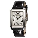 Emporio Armani Women's AR0487 Black Calf Skin Quartz Watch with Silver Dial