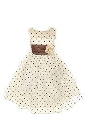 Girls Organza Dots Print Tea Length Sleeveless Lace-Up Flower-Girl Dress  With a Ribbon  and a Sash 