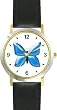 Blue Butterfly - JP Animal - WATCHBUDDY&reg; DELUXE TWO-TONE THEME WATCH - Arabic Numbers - Black Leather Strap-Size-Children's Size-Small ( Boy's Size & Girl's Size )