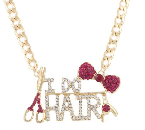Goldtone with Fuchsia Bow Tie & I Do Hair Pendant with a 22 Inch Adjustable Link Necklace